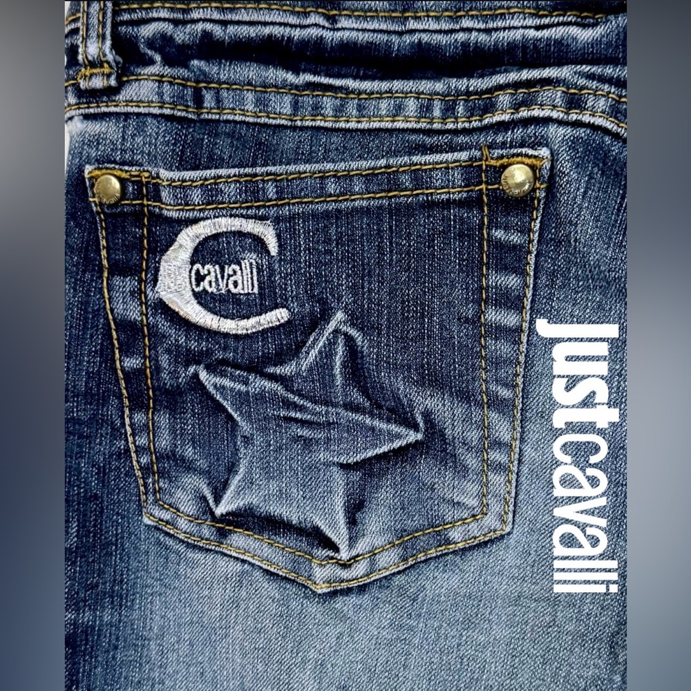 Just Cavalli Y2K Luxury Slim Skinny Low Rise Denim Jeans With Whiskering Size